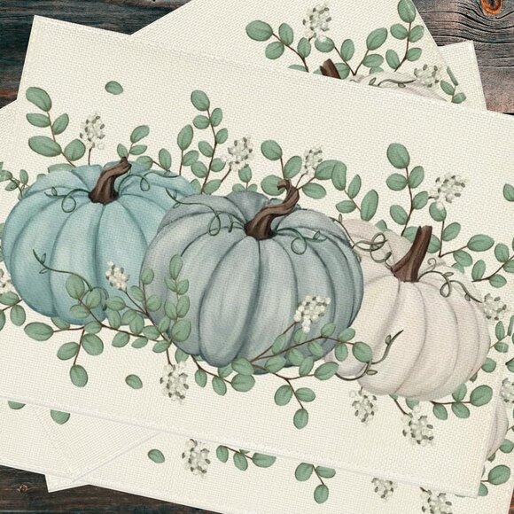 Pumpkin Placemats 4pc Fall Table Decor Thanksgiving Halloween Dining Decorations - Picture 1 of 4